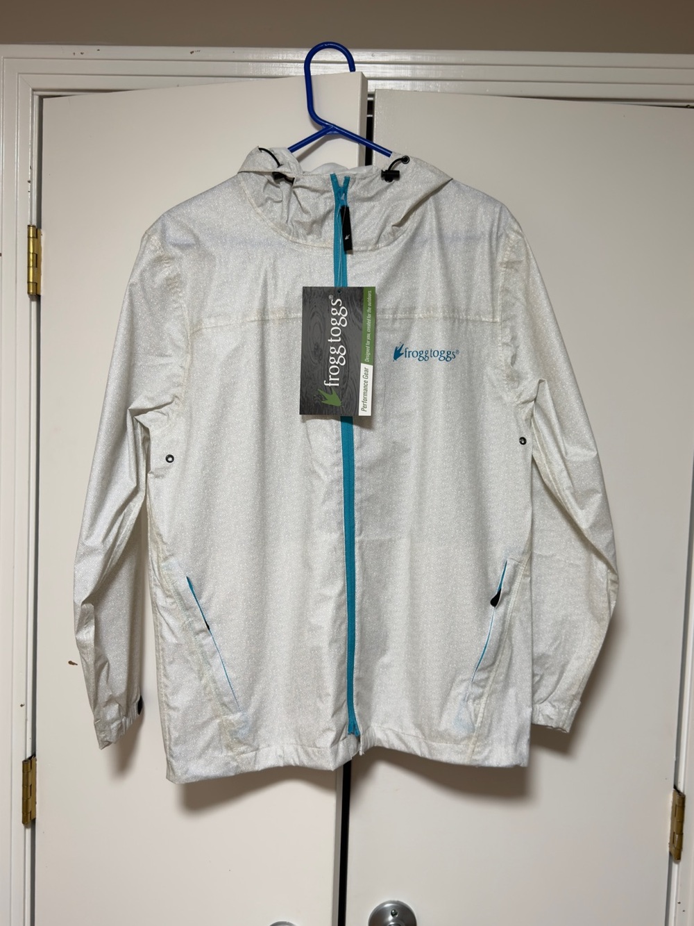 Frogg Toggs Women's White Reflective Hooded Rain Jacket